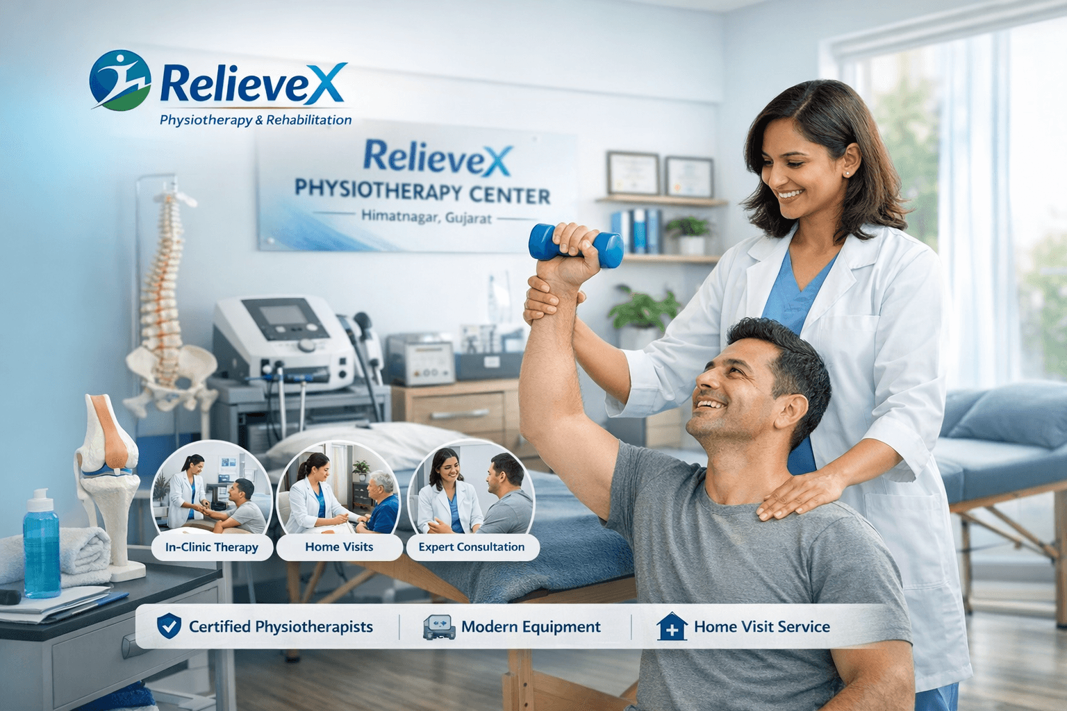 Physiotherapist treating a patient at RelieveX Physiotherapy Center, Himatnagar